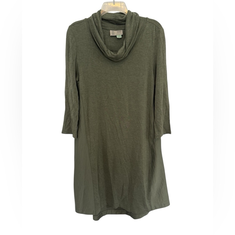 Saturday Sunday Shirt Dress Size Medium Olive Green Cowl Neck 3/4 Sleeve